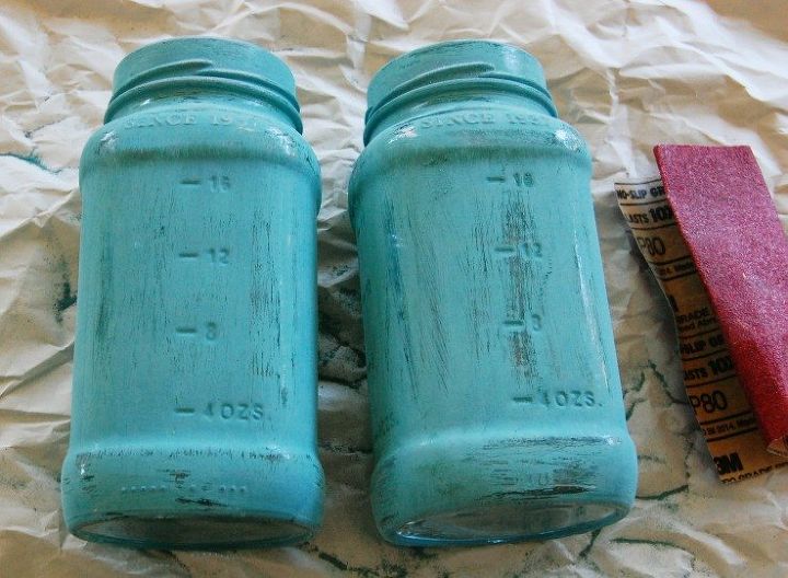 distressed modge podge spring jars