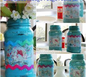 distressed modge podge spring jars