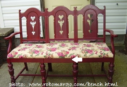 four chairs become the perfect bench, Notice the middle chair has no front legs