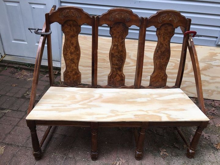 four chairs become the perfect bench, This is one sturdy bench