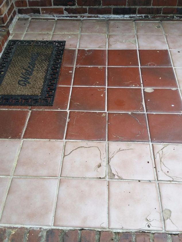 how to fix ugly and cracked front porch tiles in the middle of bricks
