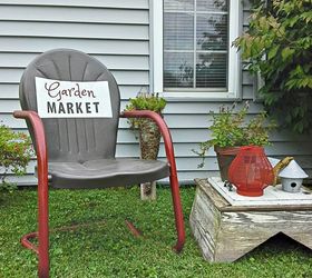 garden sign painted on old metal chair