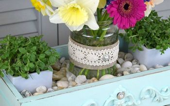 DIY Spring Centerpiece Made From an Old Drawer and Pickle Jar