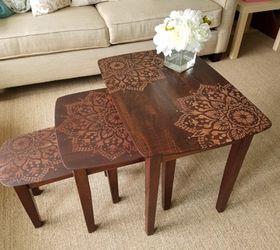 Coffee Table Dark Stain White Paint With Mandala Stencil Home Living Living Room Furniture