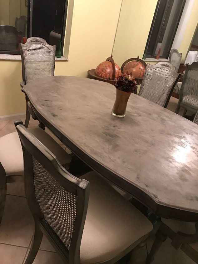 feather finish concrete dining table makeover, So easy