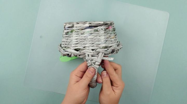 cesto tecido decorativo diy de tubos de papel