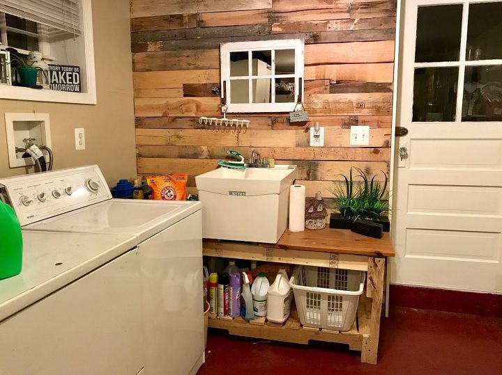 laundry room pallet wall, A year later Still looking good