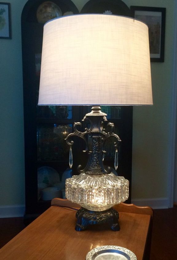 from grandmother s old lamp to chic beautiful lamp, With the lights on