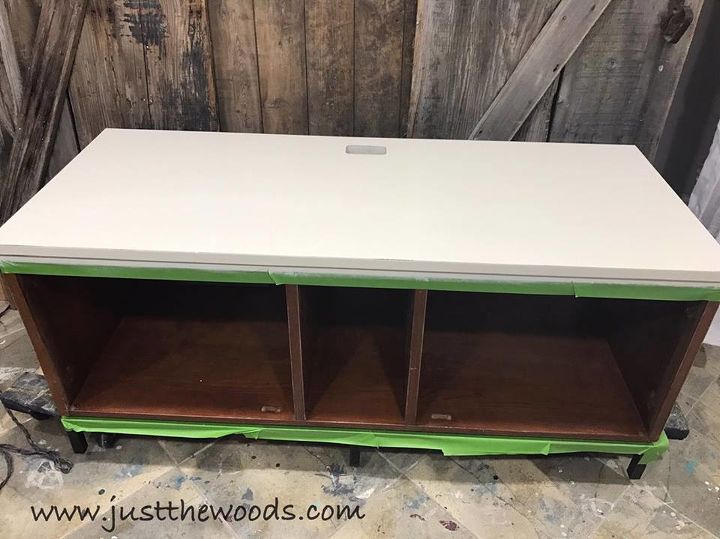 painted modern media console with image transfer