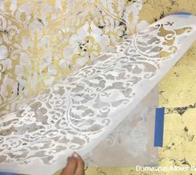 how to stencil a gold leaf damask wall finish