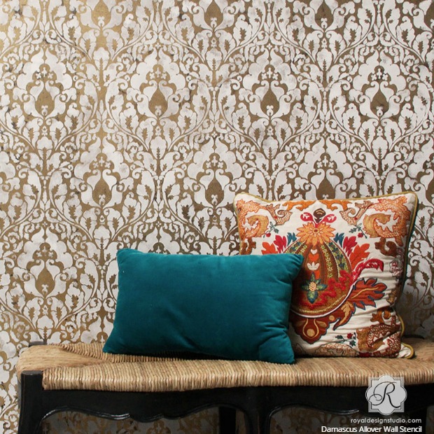 how to stencil a gold leaf damask wall finish