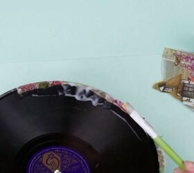 diy vinyl record wall clock in decoupage technique