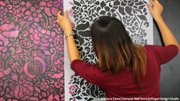 how to stencil a metallic foil wall finish