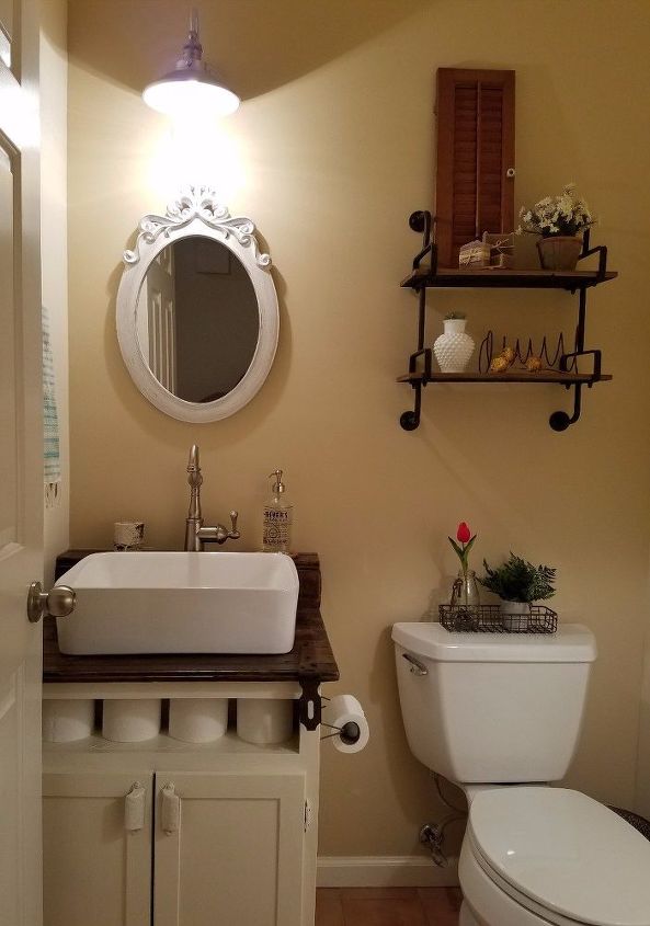 porta de celeiro de mais de 100 anos reaproveitada para banheiro, DEPOIS Penteado de Banho Pequeno DIY