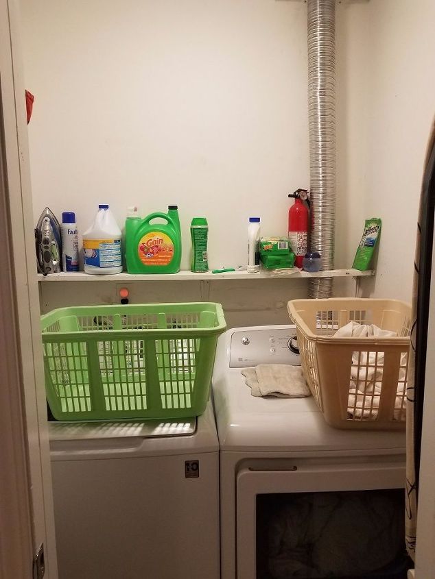 laundry room er closet mini makeover, That shelf is like 4 wide