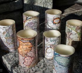 antique world map decoupaged candles