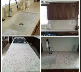 1980s traditional kitchen update, New Quartz Counters Sinks Faucets Tile