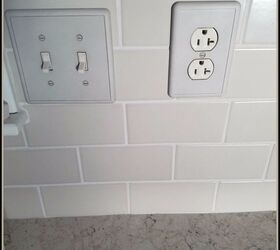 1980s traditional kitchen update, Detail of backsplash tile switchplate covers