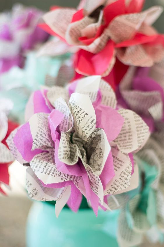 turn old encyclopedia pages into beautiful flowers