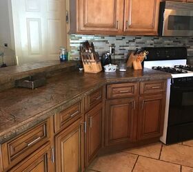 boring brown to beachy beauty, Brown cabinets counters