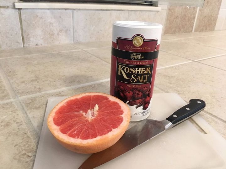 remove soap scum with a grapefruit and kosher salt