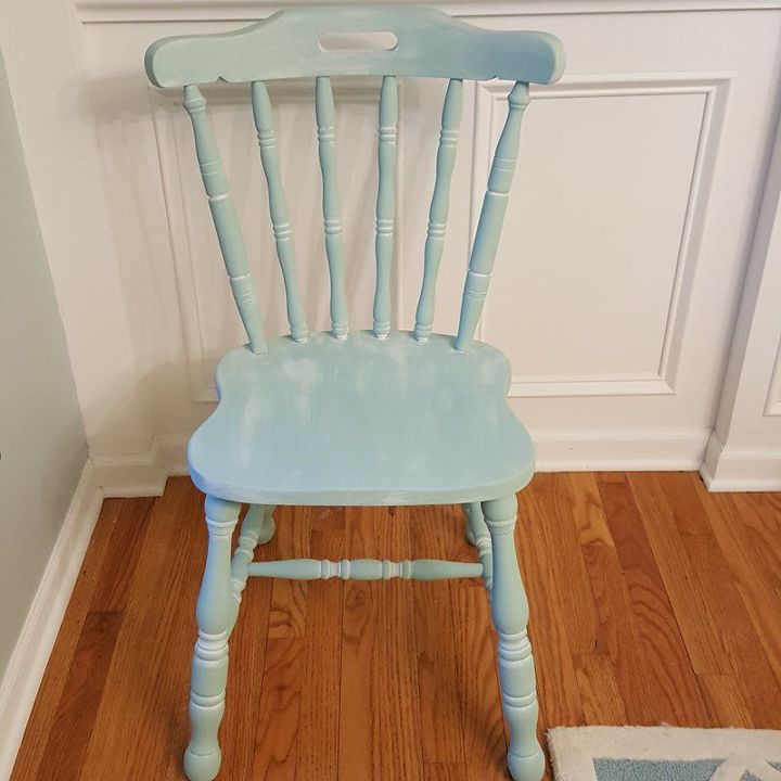 vintage farmhouse style chair gets a coastal makeover