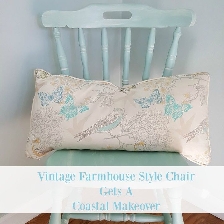 vintage farmhouse style chair gets a coastal makeover