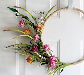simple spring wreath on a burlap wrapped embroidery hoop
