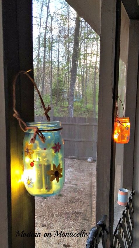 lanternas pintadas em frasco de pedreiro