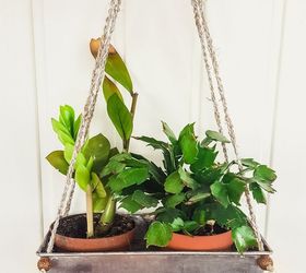 baking tin repurposed to hanging planter