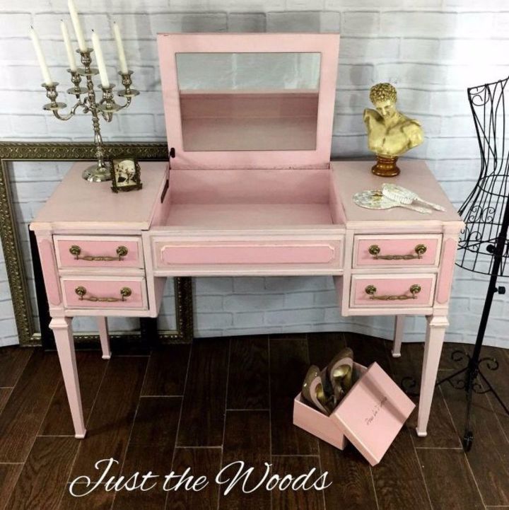 s makeover home decor with these 15 girly vintage ideas, Revel in a Color Blocked Vanity