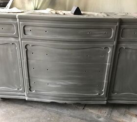 charcoal grey buffet with dry brushing