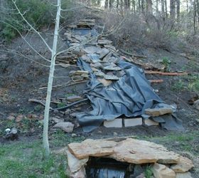 how to build a backyard waterfall up a slope, rubber liner