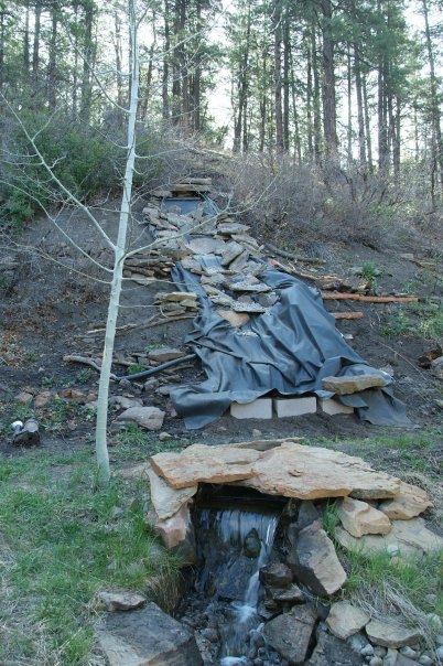 how to build a backyard waterfall up a slope, rubber liner