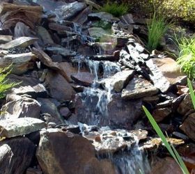 how to build a backyard waterfall up a slope, Detail view into mini pond