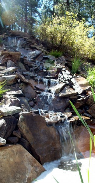 how to build a backyard waterfall up a slope, Detail view into mini pond