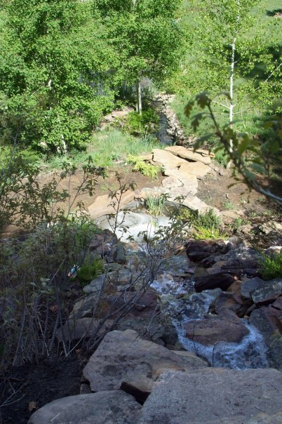 how to build a backyard waterfall up a slope, View looking down from top