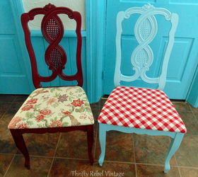 2 repurposed tablecloth kitchen chairs makeover
