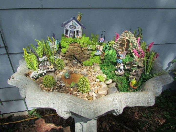 10 Magical Inspirations For A Fairy Garden Hometalk 10 Magical Inspirations For A Fairy, Fairy Garden In Bird Bath