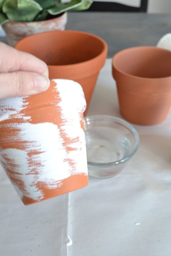 easily give new terra cotta pots an aged look