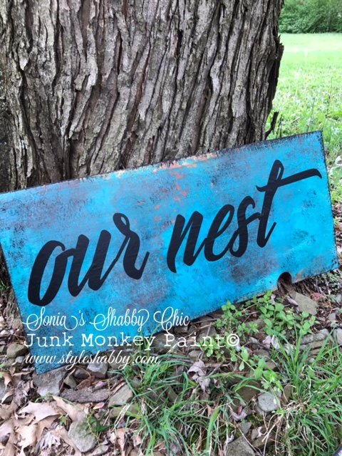 distressed wooden signs with napkins