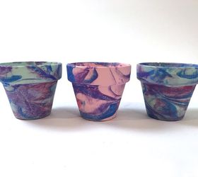 marbleized terra cotta pots painted with shaving cream
