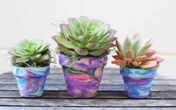 Marbleized Terra Cotta Pots Painted With Shaving Cream