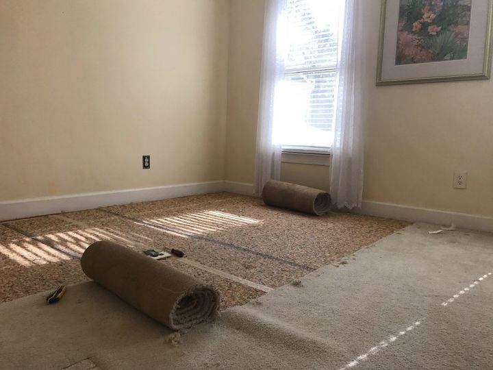 stenciling a subfloor is simply fabulous, Remove old carpet