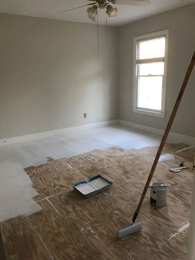 stenciling a subfloor is simply fabulous, Sand and paint a coat of primer