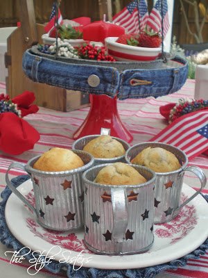 denim trimmed cake stand you can make