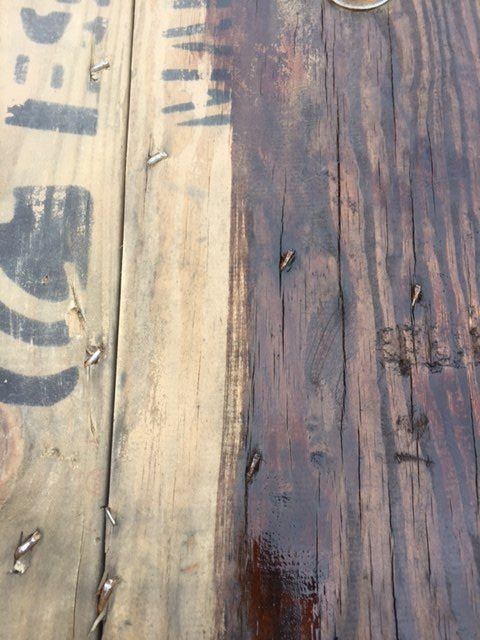 up cycled wood spool serving table