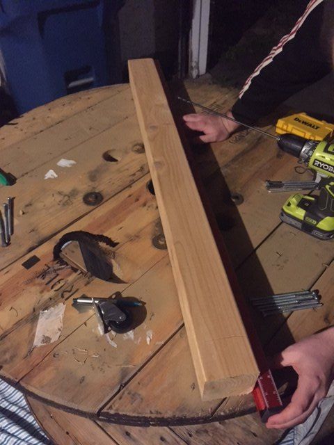 up cycled wood spool serving table