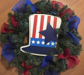 turn a pine wreath into a patriotic wreath, Burlap ruffles in alternating color pattern
