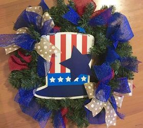 turn a pine wreath into a patriotic wreath, Adding the various ribbon
